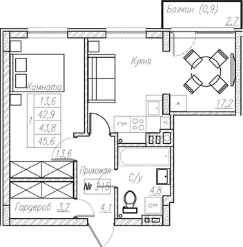 1-к кв. Калининградская область, Пионерский  (43.8 м)