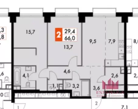 2-к кв. Москва Сидней Сити жилой комплекс, к5/2 (66.0 м)