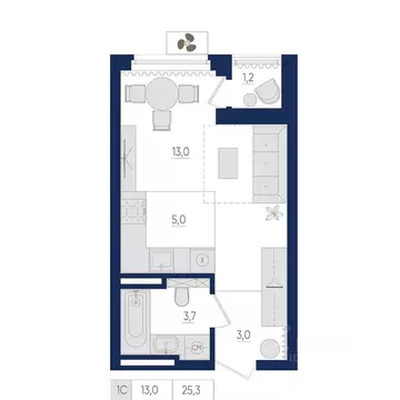 1-к кв. Башкортостан, Уфа ул. Евгения Столярова, 13 (25.3 м)