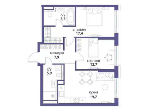 2-к кв. Москва Символ жилой комплекс (68.9 м)