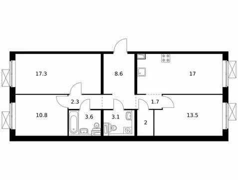 3-комнатная квартира: Котельники, микрорайон Парковый, 1к6 (79.7 м)