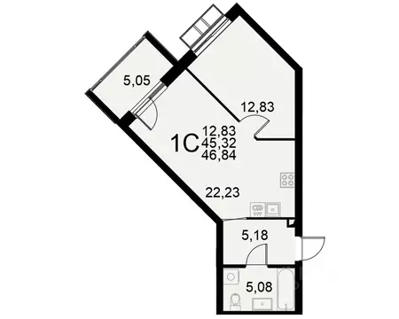 1-к кв. Тульская область, Тула Пушкинская ул., 2Г (45.32 м)