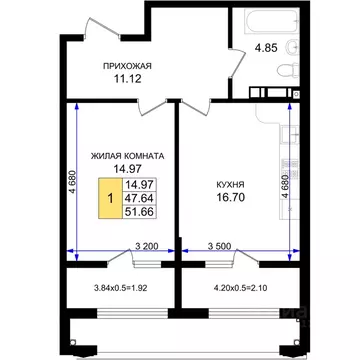 1-к кв. Краснодарский край, Новороссийск 5-я Бригада мкр,  (51.66 м)