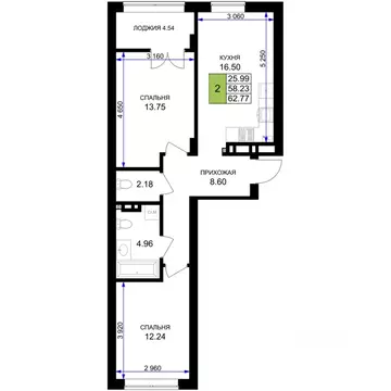 2-к кв. Калининградская область, Гурьевск Включи жилой комплекс (62.77 ...