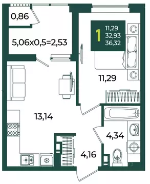 1-к кв. Краснодарский край, Краснодар Образцово мкр,  (36.32 м)