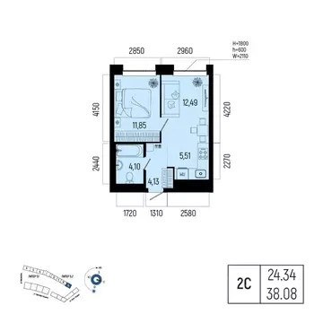 2-к кв. Башкортостан, Уфа Глумилино-1 мкр, Новатор жилой комплекс ...