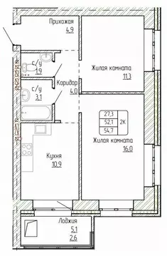 2-к кв. Алтайский край, Новоалтайск ул. Титова, 6 (54.7 м)