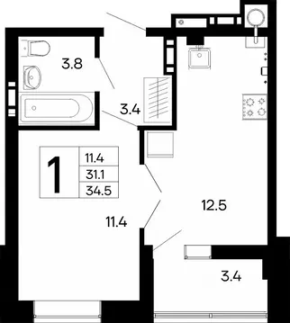 1-к кв. Крым, Феодосия ш. Симферопольское, 48к1 (34.5 м)