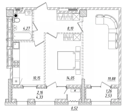 2-к кв. Приморский край, Владивосток ул. Достоевского (60.39 м)