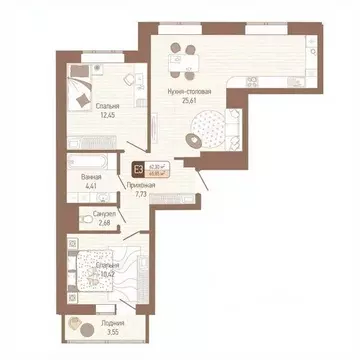 2-к кв. Тульская область, Тула Кулик жилой комплекс (64.08 м)