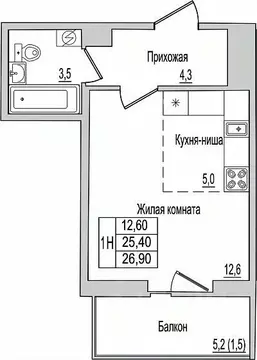 1-к кв. Псковская область, Псков ул. Юности, 10к2 (26.9 м)
