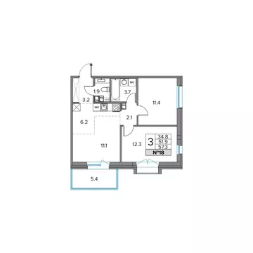 3-к кв. Карелия, Петрозаводск Речка-2 жилой комплекс (57.3 м)