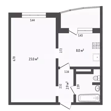 1-к кв. Тюменская область, Тюмень ул. Александра Митинского, 7 (40.7 ...