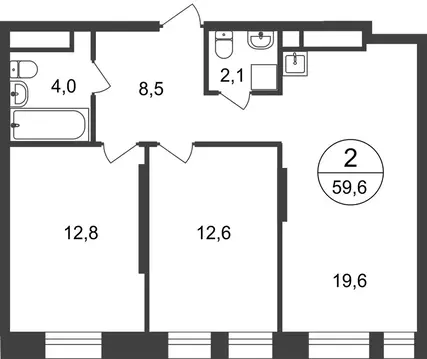 2-комнатная квартира: Московский, улица Никитина, 3к3 (59.6 м)