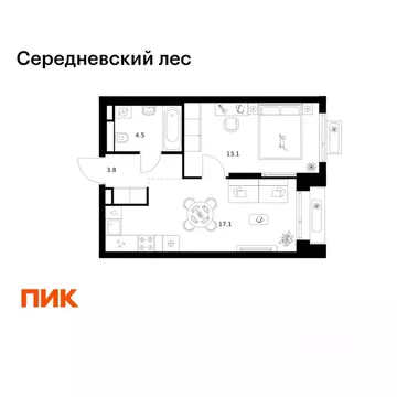 1-к кв. Москва Середневский Лес жилой комплекс, 2.1.5 (38.5 м)