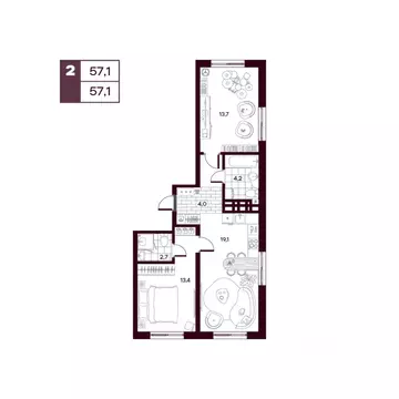 2-к кв. Тюменская область, Тюменский муниципальный округ, д. Дударева ...