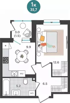 1-к кв. Пермский край, Пермь ул. Куфонина, 1 (35.7 м)