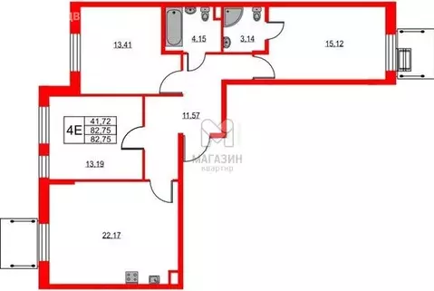 3-комнатная квартира: Санкт-Петербург, Парашютная улица, 79к1 (82.7 м)
