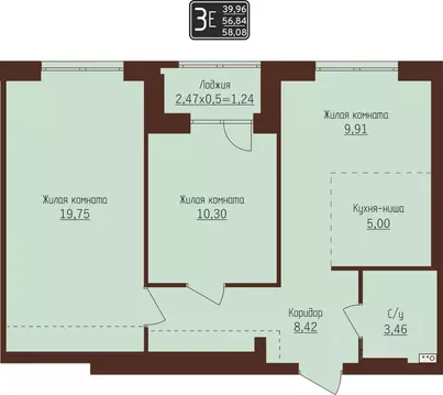3-к кв. Пермский край, Пермь ул. Писарева, 8 (58.08 м)