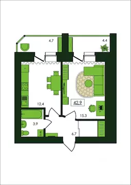 1-к кв. Амурская область, Благовещенск  (42.9 м)