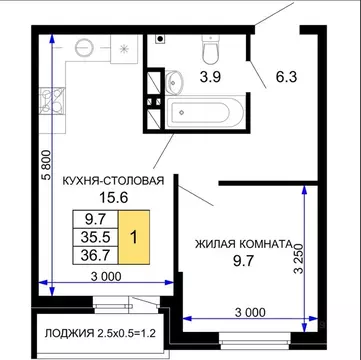 1-к кв. Краснодарский край, Краснодар ул. Летчика Позднякова, 2к25 ...