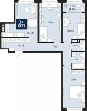3-комнатная квартира: Тюмень, Камчатская улица, 109к1 (84.05 м)