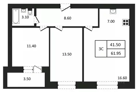 3-к кв. Новосибирская область, Новосибирск  (61.95 м)