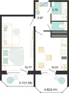 1-к кв. Московская область, Домодедово ул. Текстильщиков, 45 (38.0 м)