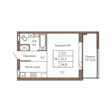 1-к кв. Алтайский край, Барнаул ул. Никитина, 1 (34.8 м)