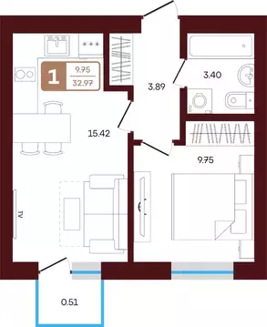 1-к кв. Башкортостан, Иглинский район, с. Акбердино  (32.97 м)