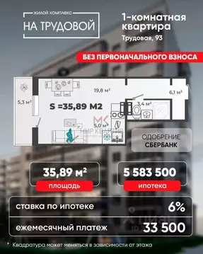 1-к кв. Хакасия, Абакан Трудовая ул., 93 (35.89 м)