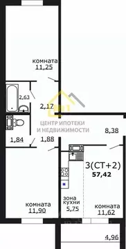 2-к кв. Челябинская область, Челябинск ул. Маршала Чуйкова, 30 (59.34 ...