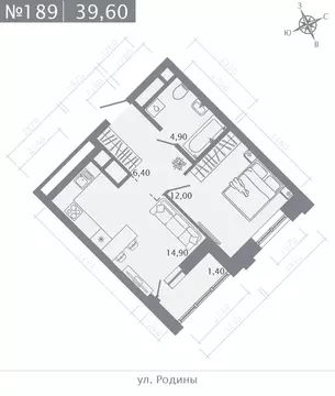 1-к кв. Татарстан, Казань ул. Родины, 27Б (39.6 м)
