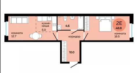 2-к кв. Пермский край, Пермь ул. Яблочкова, 5к4 (48.8 м)