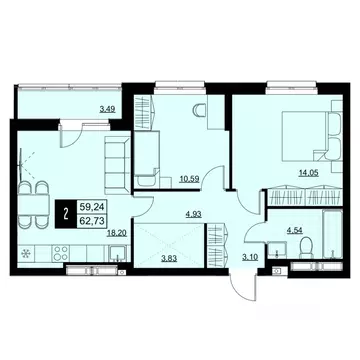 2-к кв. Самарская область, Самара Южное ш., 7А (60.99 м)