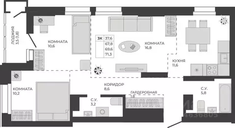 3-к кв. Алтайский край, Барнаул тракт Павловский, 251Б (69.6 м)