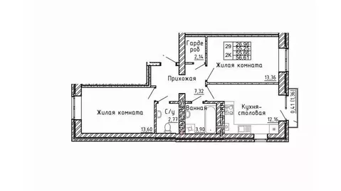2-к кв. Ростовская область, Аксай ул. Речников (56.0 м)