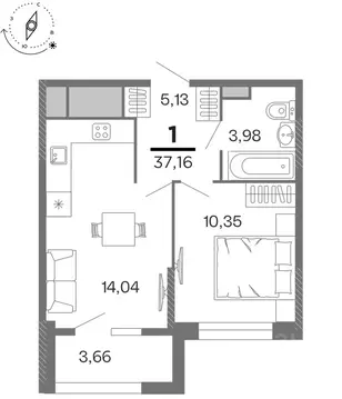 1-к кв. Рязанская область, Рязань Бирюзова Парк жилой комплекс (37.16 ...