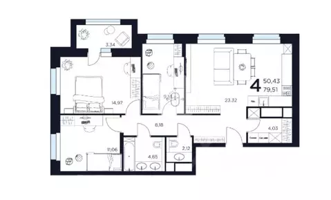 4-к кв. Московская область, Химки ул. Германа Титова, 2 (79.51 м)