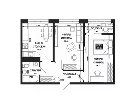 2-к кв. Адыгея, Тахтамукайский район, Яблоновский пгт  (50.96 м)