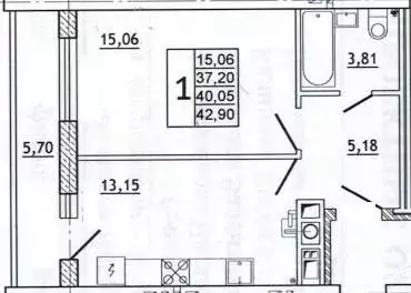 1-к кв. Смоленская область, Смоленск ул. Нахимова, 23А (42.6 м)
