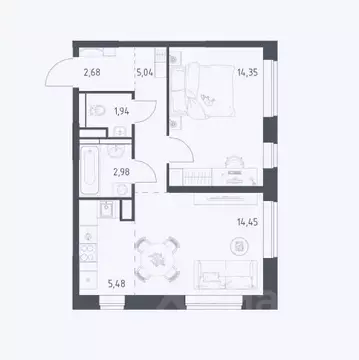 1-к кв. Москва Рязановское поселение, ул. Уточкина, 2к1 (46.5 м)