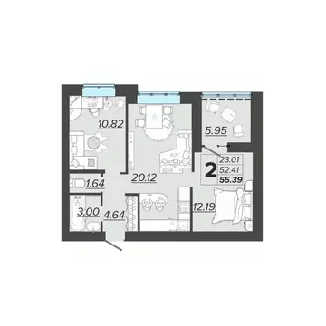 2-к кв. Брянская область, Брянск Архитектор жилой комплекс (55.39 м)