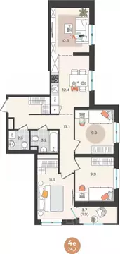 4-к кв. Пермский край, Пермь ул. Куфонина, 1 (74.7 м)