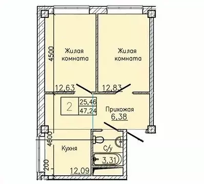 2-к кв. Ставропольский край, Пятигорск ул. Ермолова, 28А (47.53 м)