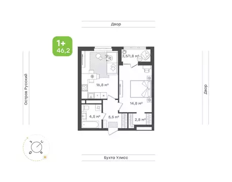 2-к кв. Приморский край, Владивосток ул. 3-я Поселковая, 16/3 (46.2 м)