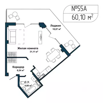1-к кв. Севастополь ул. Летчиков, 10к4 (60.4 м)