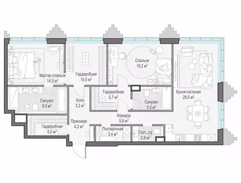 2-комнатная квартира: Москва, ЖК Тишинский Бульвар (115.6 м)