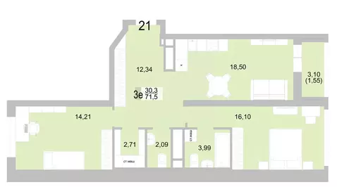 2-к кв. Свердловская область, Екатеринбург ул. Черкасская, 5к1 (71.49 ...