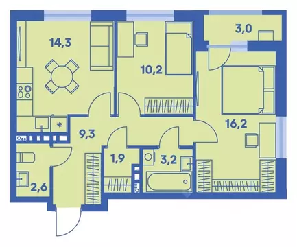 3-к кв. Пермский край, Пермь ул. Карпинского, 115 (59.2 м)